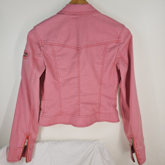 Pink denim "biker" style jacket by Express size small - Picture 2 of 3